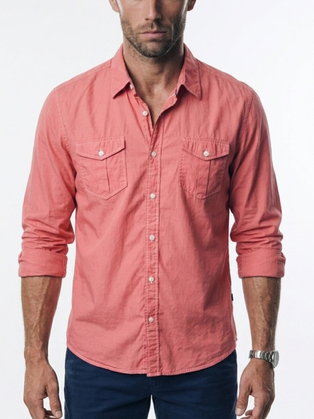 |•BOSS•| Hugo Boss Casual Button Down Shirt Salmon Size Large - Picture 1 of 7